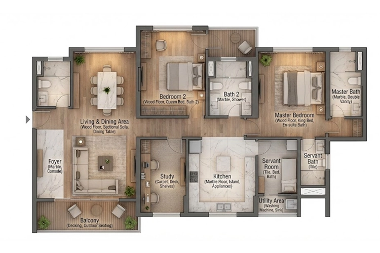 3 BHK floor plan